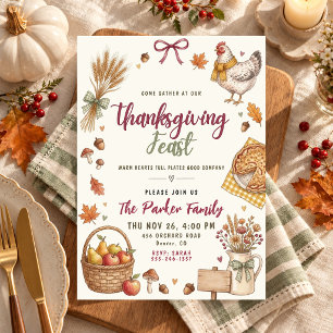 Thanksgiving Rustic Floral Turkey Fall Family Invitation