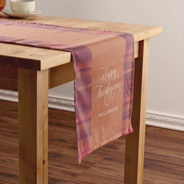 Thanksgiving Rustic Pattern Pink Retro Short Table Runner (In Situ)