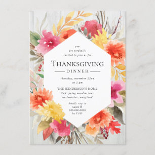Thanksgiving Rustic Watercolor Floral Bouquet Invitation