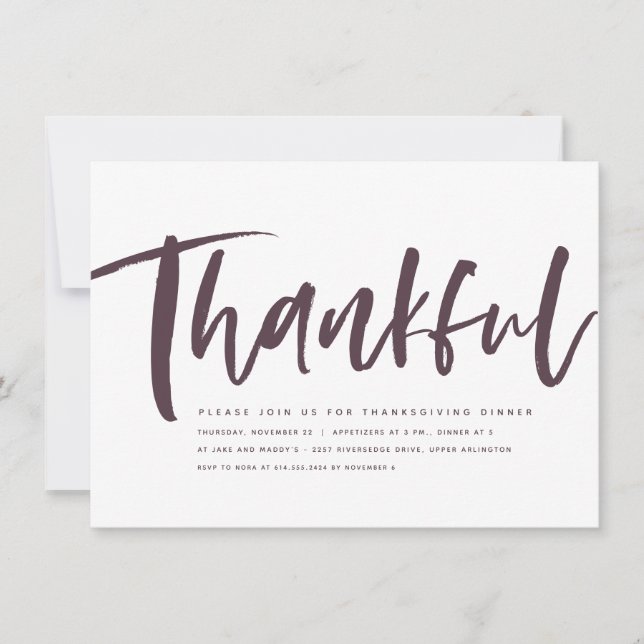 Thanksgiving script plum Thanksgiving invitation (Devant)