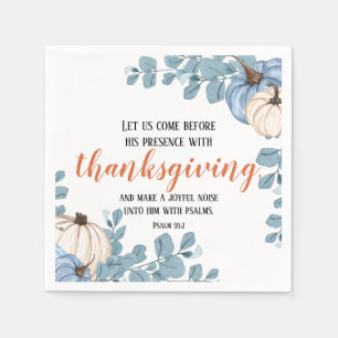 Thanksgiving Scripture Blue Pumpkin Corners Napkin