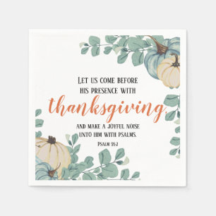 Thanksgiving Scripture Watercolor Pumpkin Corners Napkin
