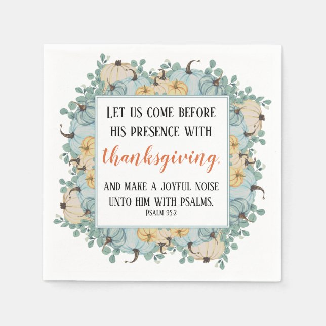 Thanksgiving Scripture Watercolor Pumpkin Frame Napkin (Front)