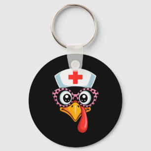 Thanksgiving Scrub Funny Turkey Face Nurse Holiday Keychain