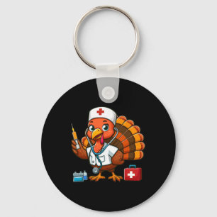 Thanksgiving Scrub Tops Women Girls Turkey Nurse F Keychain