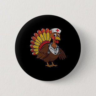 Thanksgiving Scrub Tops Women Turkey Nurse Holiday 2 Inch Round Button