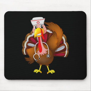 Thanksgiving Scrub Tops Women Turkey Nurse Holiday Mouse Pad