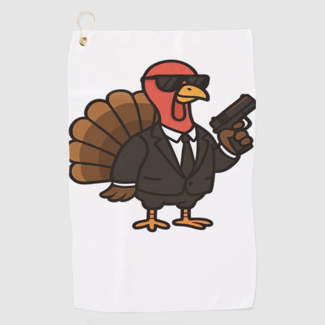 Thanksgiving Secret Agent Turkey Classic T-Shirt Golf Towel (Front)