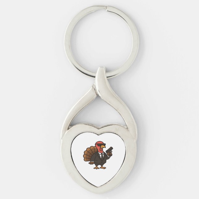 Thanksgiving Secret Agent Turkey Classic T-Shirt Keychain (Front)