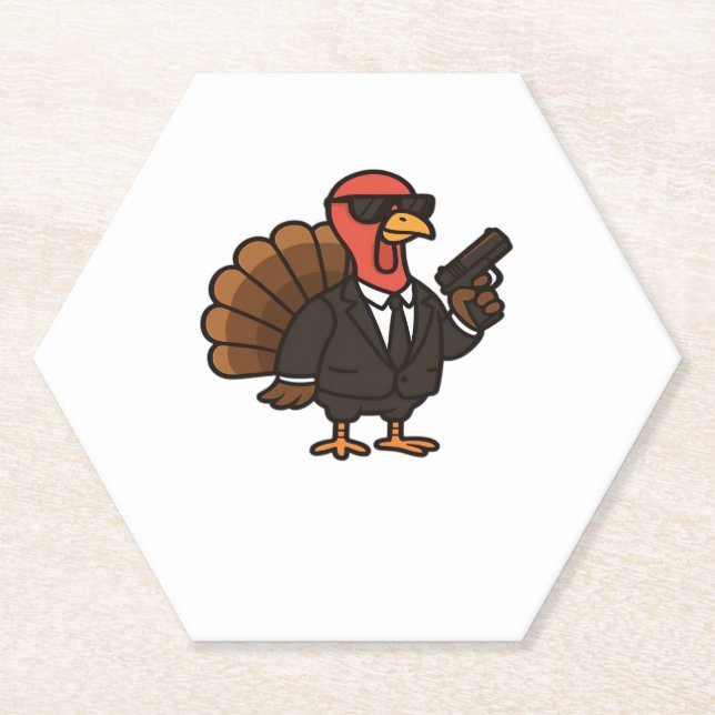 Thanksgiving Secret Agent Turkey Classic T-Shirt Paper Coaster (Front)