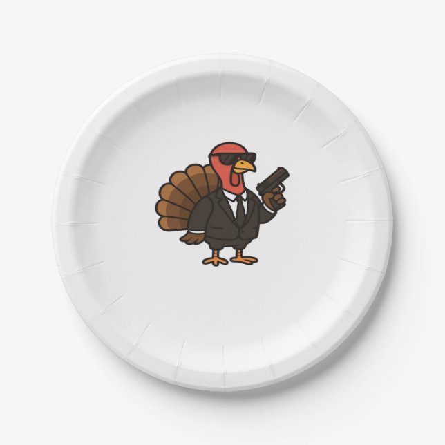 Thanksgiving Secret Agent Turkey Classic T-Shirt Paper Plate (Front)
