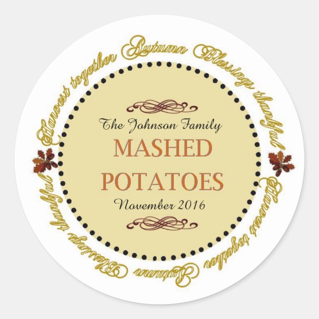 Thanksgiving Sentiments Mashed Potatoes Labels (Front)
