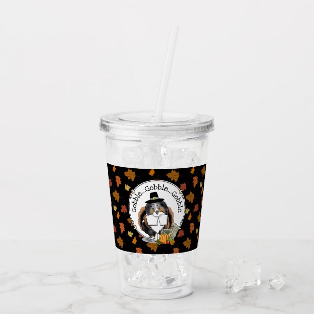 Thanksgiving Shetland Sheepdog (blue merle) Funny Acrylic Tumbler (Back Ice)