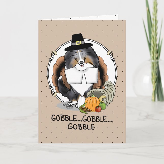 Thanksgiving Shetland Sheepdog (blue merle) Funny Card (Front)