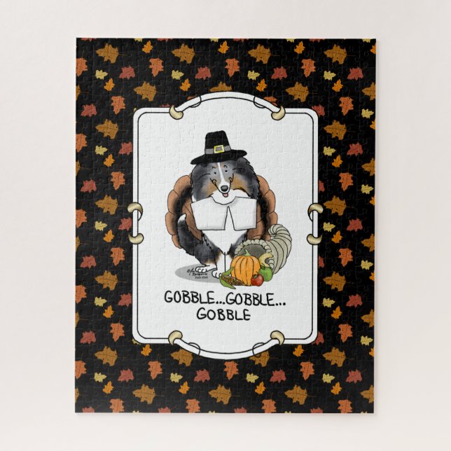Thanksgiving Shetland Sheepdog (blue merle) Funny Jigsaw Puzzle (Vertical)