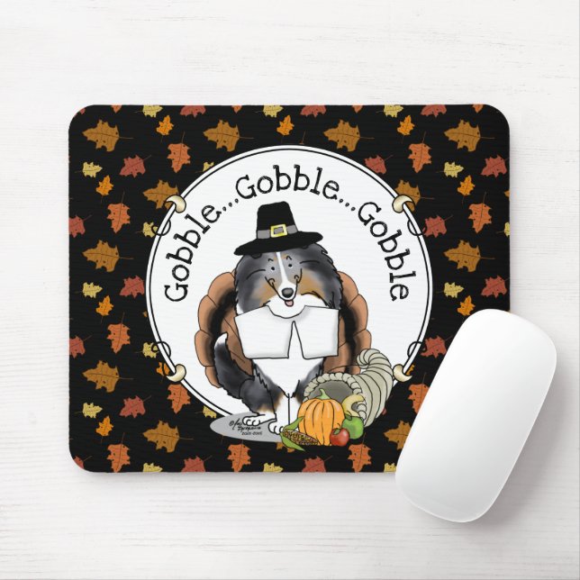 Thanksgiving Shetland Sheepdog (blue merle) Funny Mouse Pad (With Mouse)