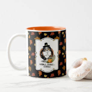 Thanksgiving Shetland Sheepdog (blue merle) Funny Two-Tone Coffee Mug