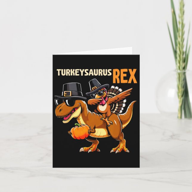 Thanksgiving Shirt For Kids Turkeysaurus Rex Dinos Card (Front)