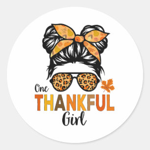 Thanksgiving Shirts For Girls Kids Thankful Girl M Classic Round Sticker