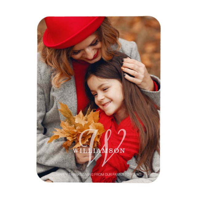 Thanksgiving Simple Monogram Message Family Photo Magnet (Vertical)