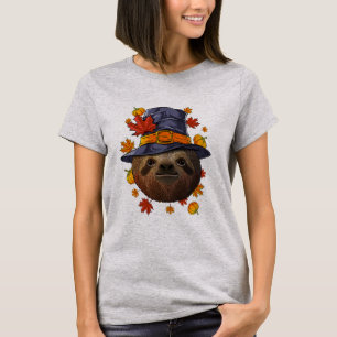 Thanksgiving Sloth Pilgrim Costume Fall Autumn  T-Shirt