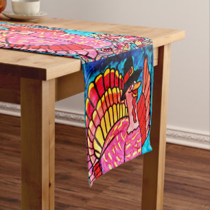 THANKSGIVING SMILING TURKEY SHORT TABLE RUNNER