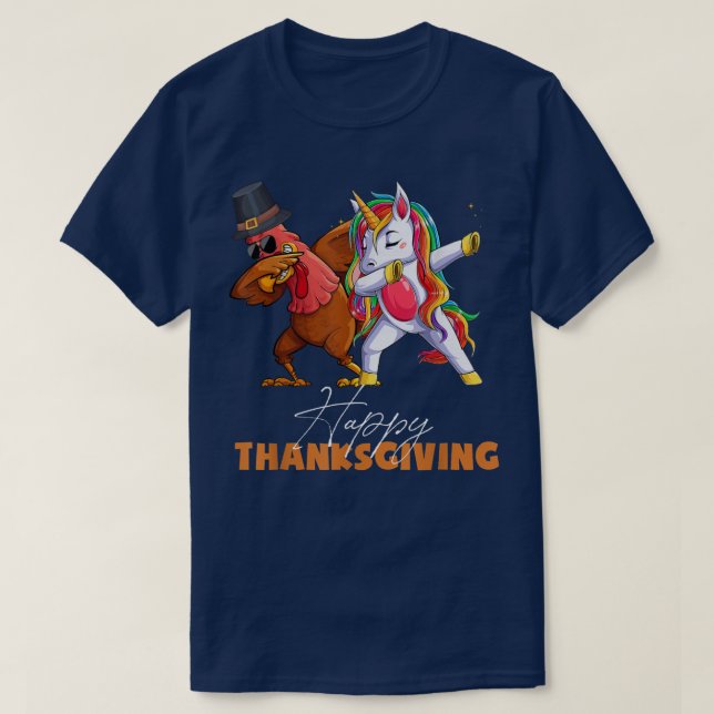 Thanksgiving Squad Team Unicorn Turkey Dabbing 202 T-Shirt (Design Front)