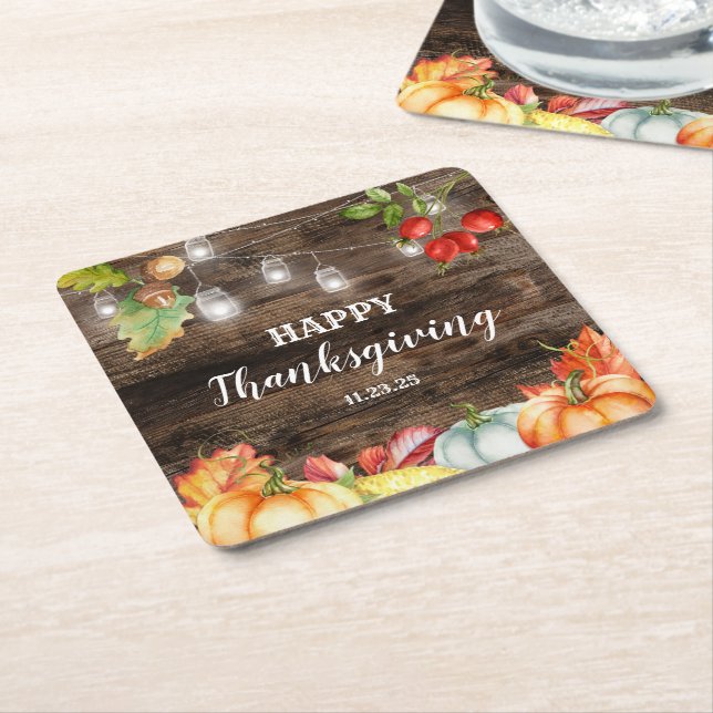 Thanksgiving Square Paper Coaster (Angled)