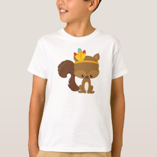 Thanksgiving Squirrel, Brown Squirrel, Feathers T-Shirt