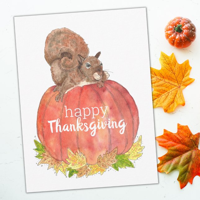 Thanksgiving Squirrel on Pumpkin Postcard (Creator Uploaded)