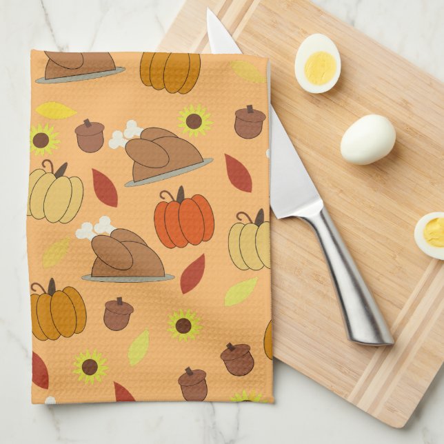 Thanksgiving Sticker Pattern Kitchen Towel (Quarter Fold)