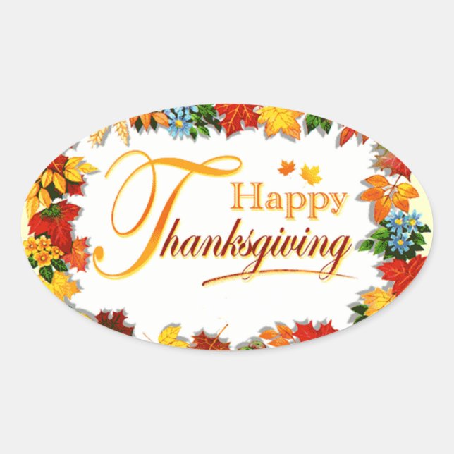 Thanksgiving Stickers/Leaves and Flowers Oval Sticker (Front)
