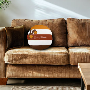 Thanksgiving Stripes and Acorns Round Pillow