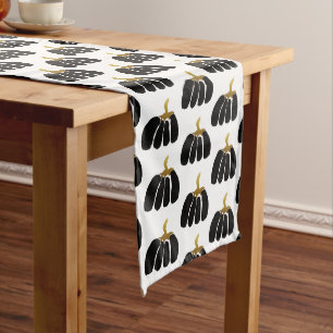 Thanksgiving Stylized Black Pumpkins and Gold Long Table Runner