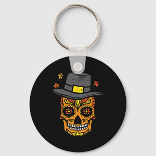 Thanksgiving Sugar Skull Pilgrim Fall Mexican Men  Keychain