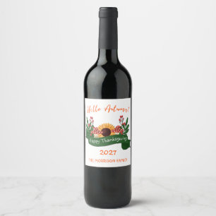 Thanksgiving,  sunflower and mushrooms wine label