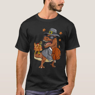 Thanksgiving T Rex Dabbing Turkey Pilgrim Boys Kid T-Shirt