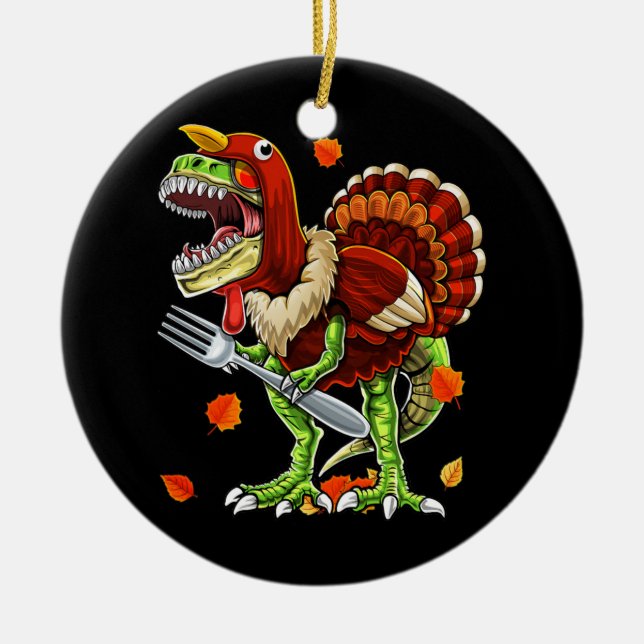 Thanksgiving T Rex Dinosaur Funny Turkey Costume Ceramic Ornament (Front)