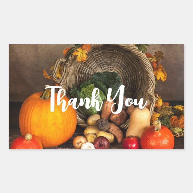 Thanksgiving Table Bountiful Harvest Thank You Sticker (Front)