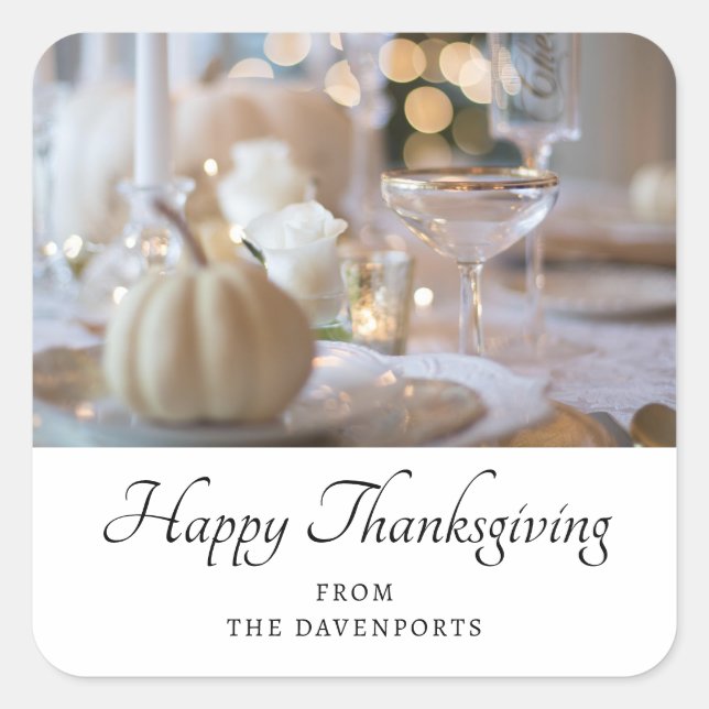 Thanksgiving Table Elegant Place Setting Photo Square Sticker (Front)