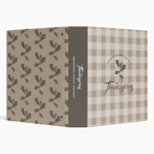 Thanksgiving Taupe Foliage Plaid Family Recipe Binder