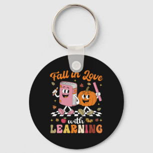 Thanksgiving Teacher Shirt Retro Fall In Love With Keychain