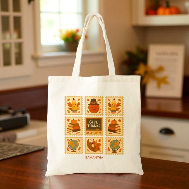 Thanksgiving Teacher Stamp Collage | Autumn Tote Bag (Creator Uploaded)