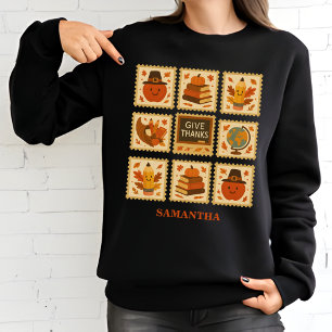 Thanksgiving Teacher Stamp Collage Cozy Fall Sweatshirt
