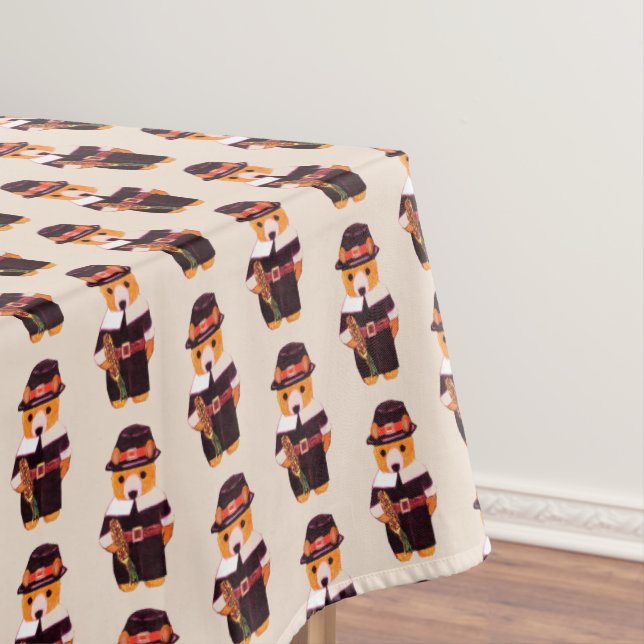 THANKSGIVING TEDDY BEAR PILGRIM  TABLECLOTH (In Situ)