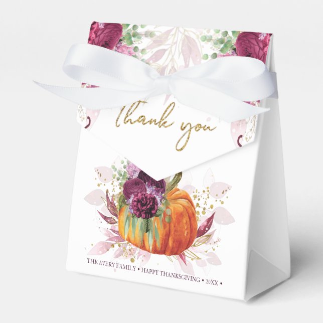 Thanksgiving Thank you Autumn Burgundy Pumpkin Favor Box (Front Side)