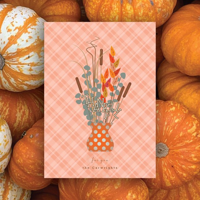 Thanksgiving "Thankful" Fall Leaf Arrangement Holiday Card (Creator Uploaded)