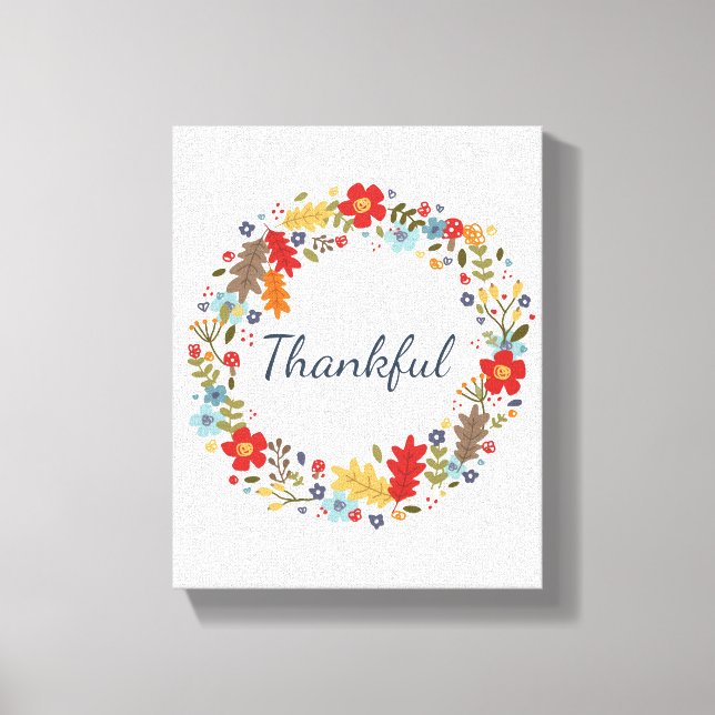 Thanksgiving Thankful Fall Wreath Canvas Wall Art (Front)