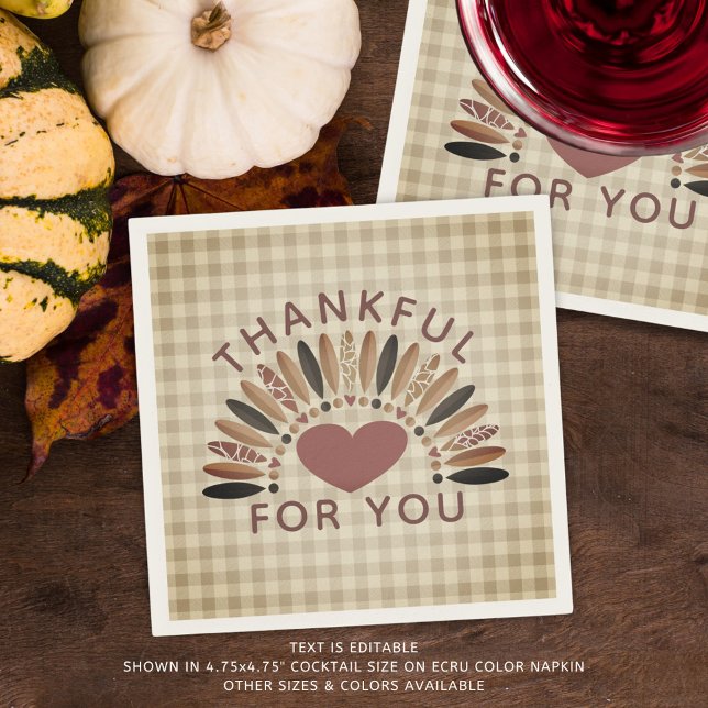 Thanksgiving THANKFUL FOR YOU Rustic Gingham Napkin (Creator Uploaded)