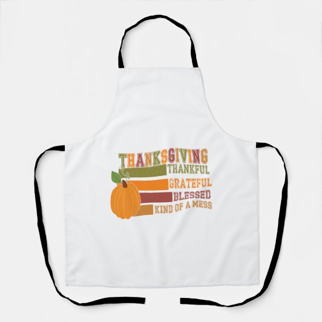 Thanksgiving Thankful Grateful Blessed Apron (Front)